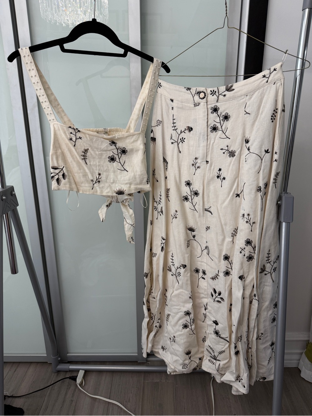Cream Floral Two-Piece Crop Top & Maxi Skirt Set
